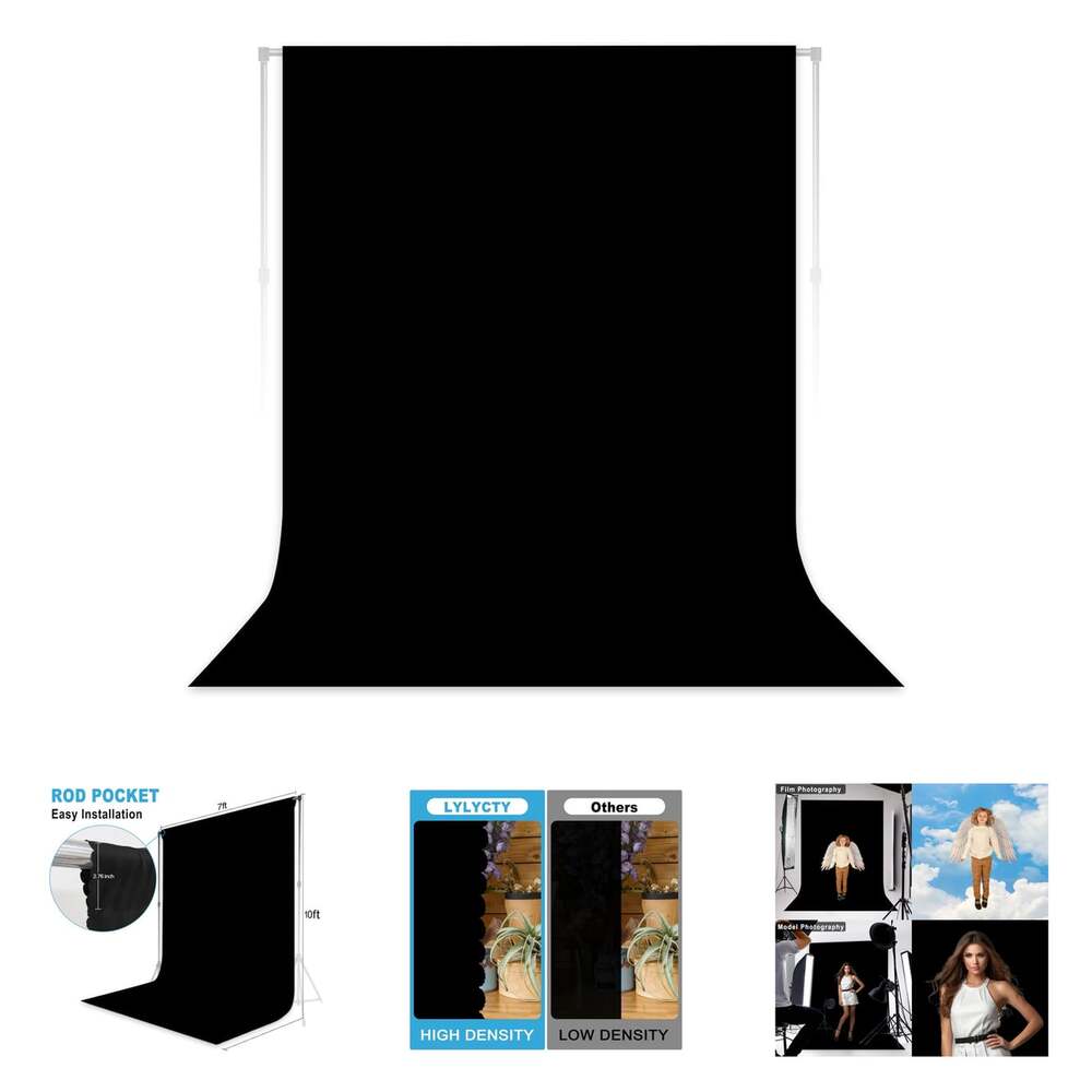 Black Photography Backdrop Fabric 7X10 FT for Photoshoot Studio Portraits Party